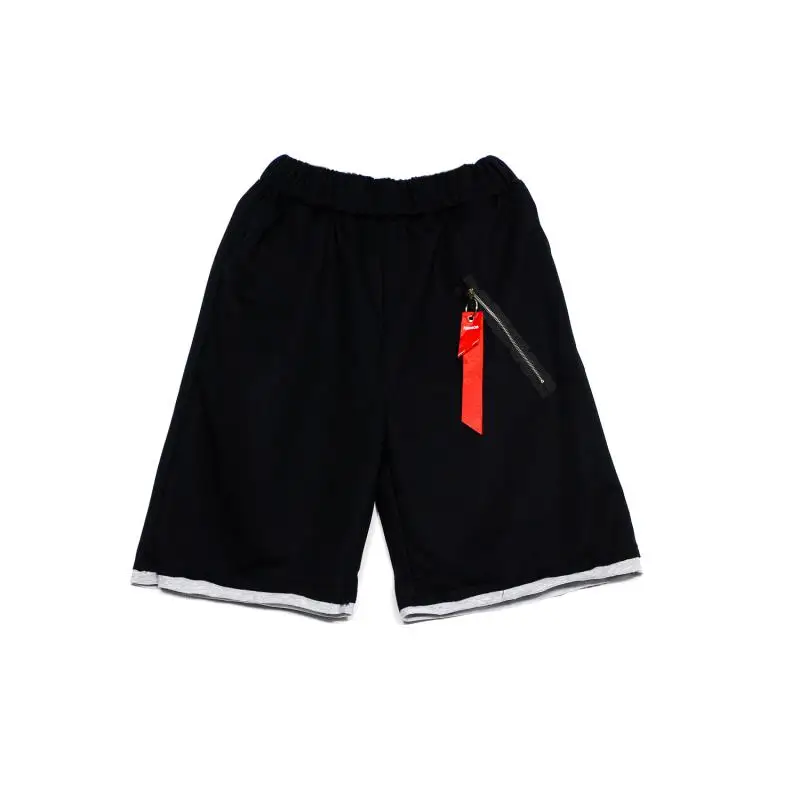 

NYOOLO Harajuku Streetwear Zipper Patchwork Elastic Waist Knee Length Shorts Women Men 2021 Summer Loose Hip Hop Jogger Shorts