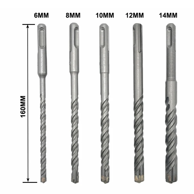 GTBL 5Pcs Electric Hammer SDS Plus Drill Bit Set Cross Tips 4 Cutters 160mm for Concrete Wall Brick Block Masonry Drilling Bits |