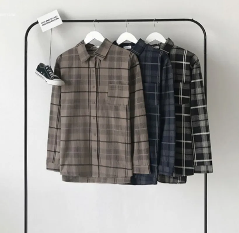 

New Fashion Women Plaid Shirt 2021 Oversize Top Long sleeve Cotton Girls Top Autumn Plus Size Women Plaid Blue Top