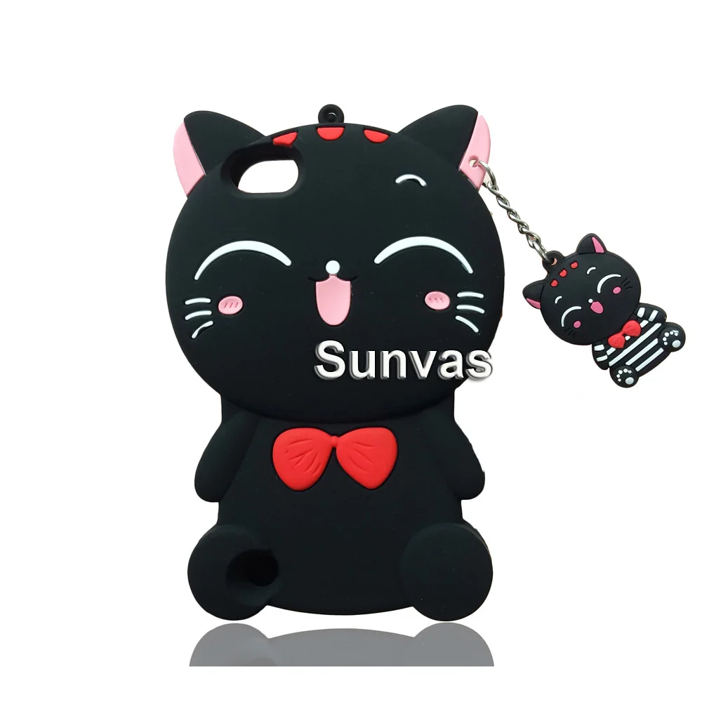Для iPhone 4, 4S, 5, 5S, 5C, SE, 6, 6 s, 7, 8 X Plus, 3D Мягкий силиконовый чехол с милым единорогом, мультяшная задняя крышка, кожаный чехол для телефона, Fundas Coque - Цвет: Black Lucky Cat