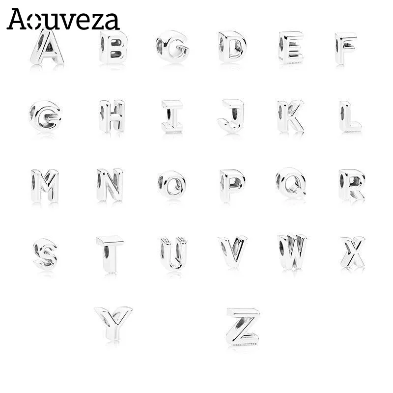 AOUVEZA Новый Серебряный Цвет двадцать шесть букв бусины для самостоятельного