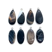 1pcs natural stone pendant drop shaped black striped agate pendant spot wholesale diy handmade necklace jewelry accessories
