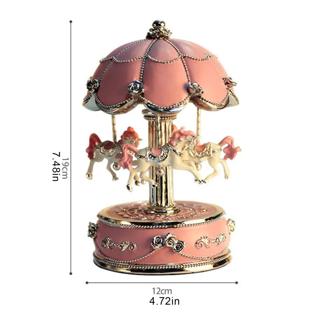 

60825 Valentine's Day Gift Small Flower Umbrella Carousel Music Box 3-Horse With LED Light Decor Music Box