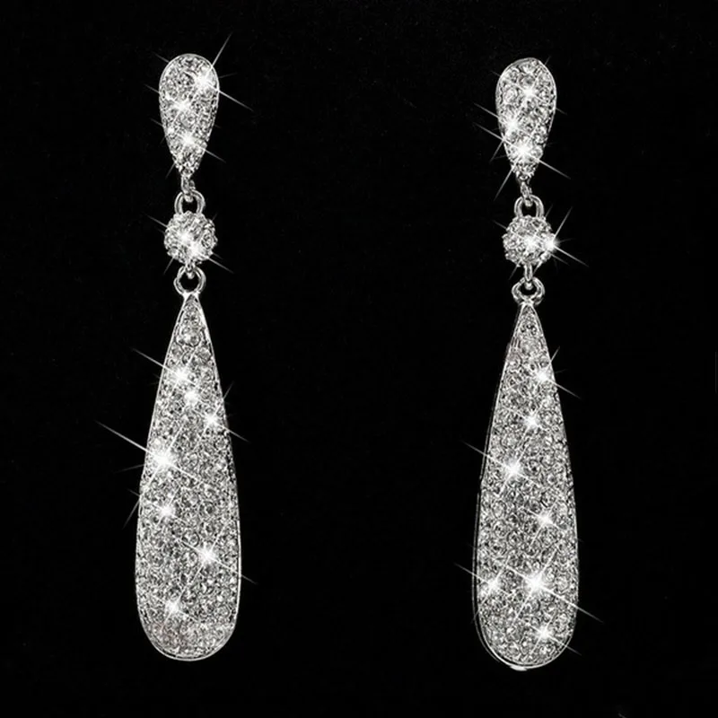 Новые модные висячие серьги с цирконием в форме слезы золотого и серебряного