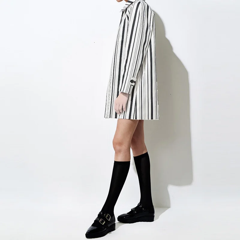 Длинный Тренч в тонкую полоску Женская Осенняя простая уличная одежда стиле