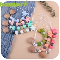 fosmeteor 3pcs baby five pointed star pacifier chain wooden clip food grade chew silicone beads infant pacifier chain clip