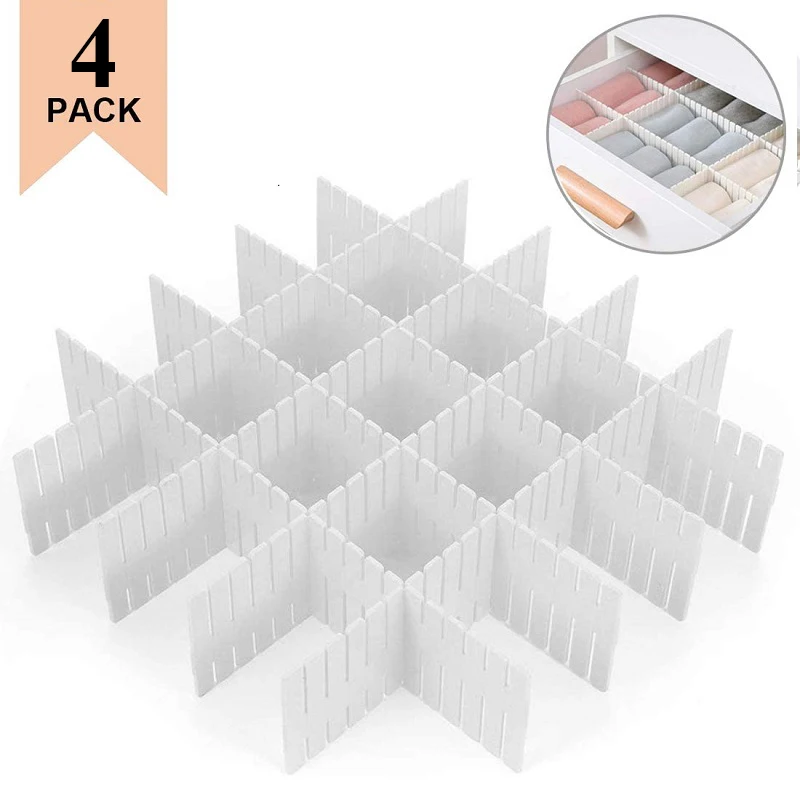 Drawer Dividers 4pcs DIY Plastic Grid Plastic Adjustable Drawer Dividers Household Storage Makeup Socks Underwear Organizer