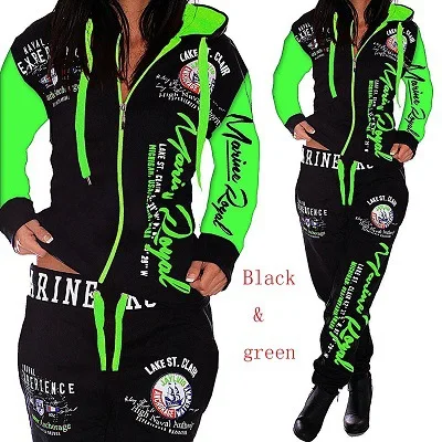 

women's spring and autumn new print Large fashion sportswear set hooded sweater set