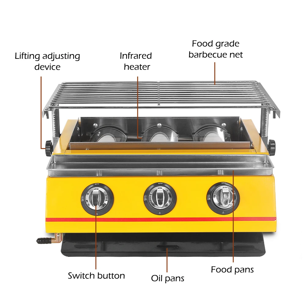 ITOP Yellow 3 Burners BBQ Grill Adjustable Height Gas LPG Griddle Barbecue Tools For Outdoor Kitchen Infrared Burner | Бытовая техника