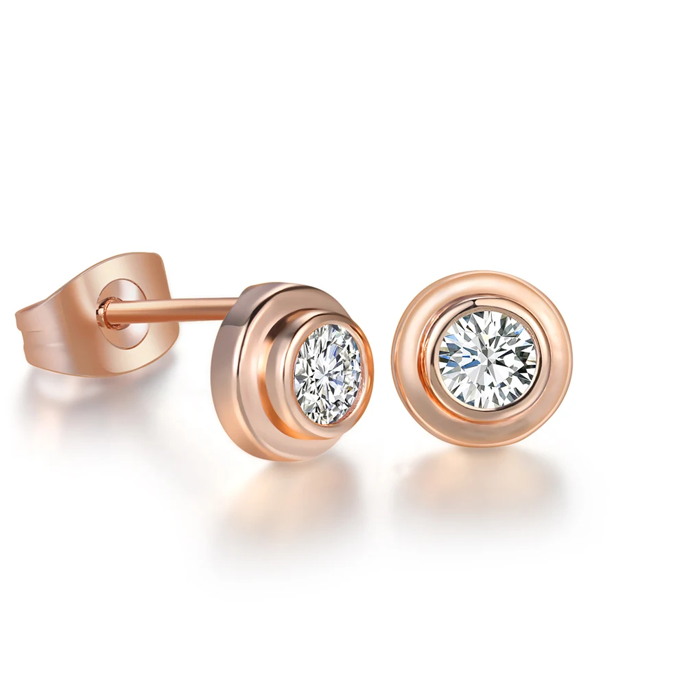 Женские серьги-гвоздики с кристаллами цвета розового и белого золота | Украшения