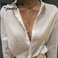 bls miracle 4design punk multilayer choker necklaces for women exaggerated thick chain 2019 new fashion pendant necklace jewelry