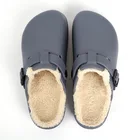 Новинка 2022, зимняя водонепроницаемая обувь для медсестер, женская обувь из искусственной кожи, теплые пушистые хлопковые шлепанцы с пряжкой, домашние тапочки размера плюс 45