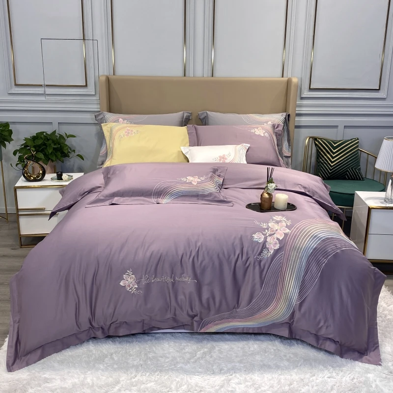 

Luxury Bedding set Queen King Bed set Satin Egyptian Cotton Green Duvet cover embroideredBed sheet spread Music melody
