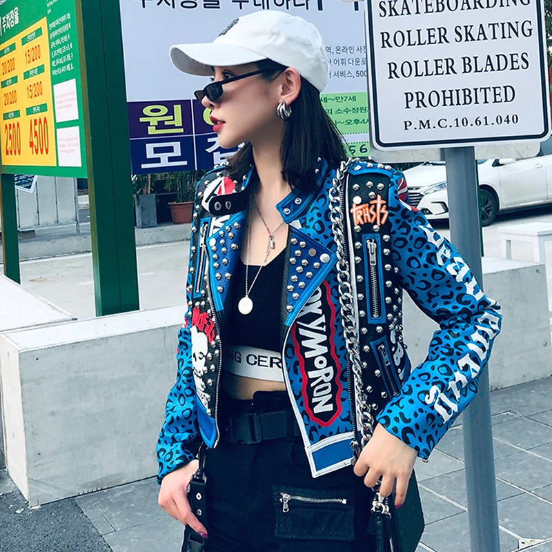 Высокое качество новая весенняя мода хорошее заклепки Дамская леопардовая