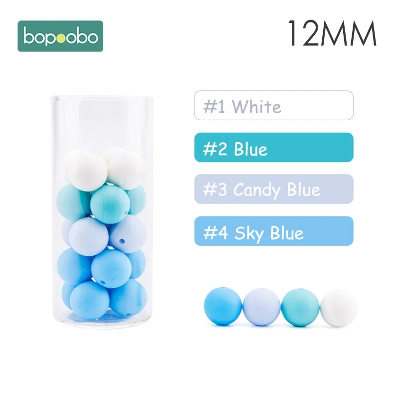 Bopoobo 12 мм, силиконовые бусины 9 мм, 30 шт., бусины для прорезывания зубов для детей, сделай сам, браслет для кормления, силиконовый маленький стержень, детский Прорезыватель - Цвет: Blue Series