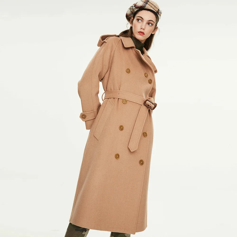 

Женское шерстяное пальто с поясом, двубортное пальто в британском стиле, модель K9069 на зиму, 2019