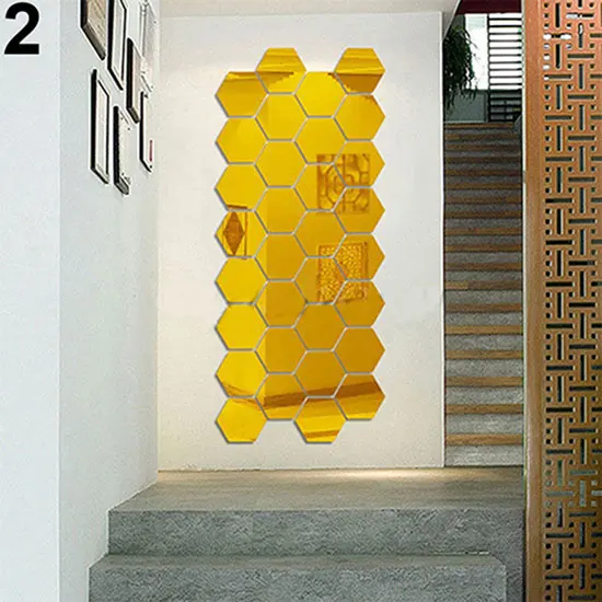10 шт. 3D зеркальные наклейки на стену шестиугольная форма винил съемная Наклейка