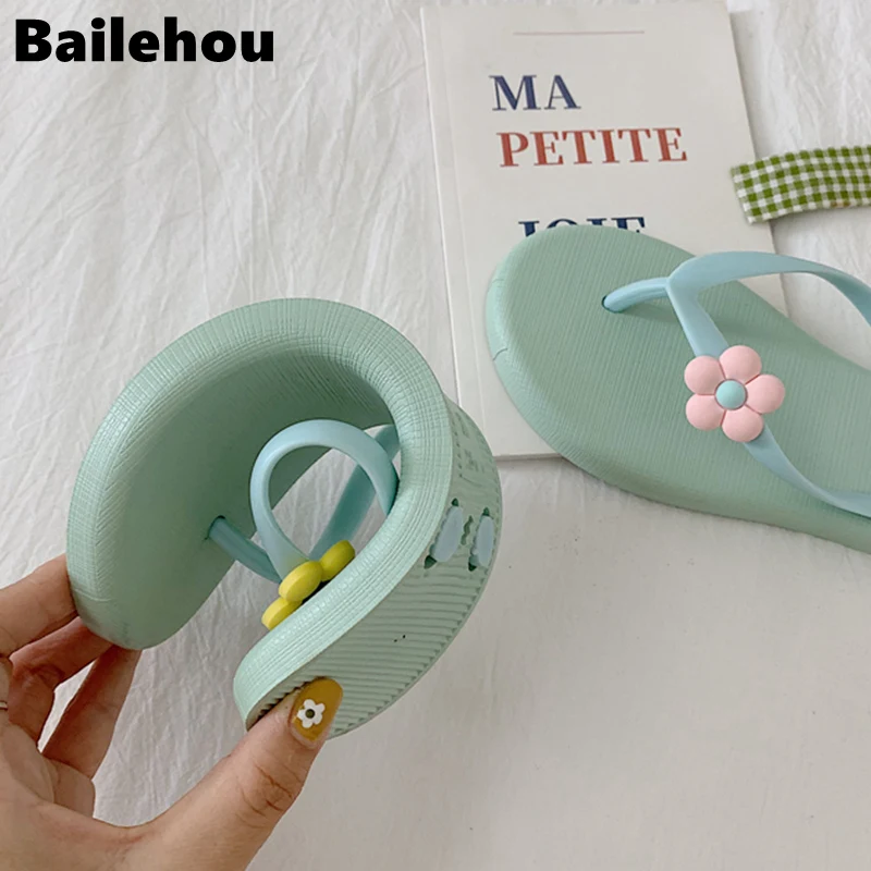 Bailehou/женские шлепанцы; летние милые вьетнамки на плоской подошве с подсолнухами; яркие цвета; пляжные женские сандалии; повседневные Мягкие Шлепанцы