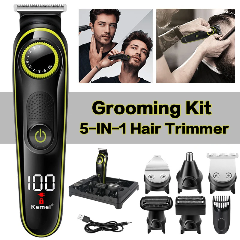 

Электрический триммер для волос Kemei для мужчин машинка для стрижки волос 5-в-1 машинка для стрижки бороды ЖК-дисплей Быстрая зарядка машинка ...