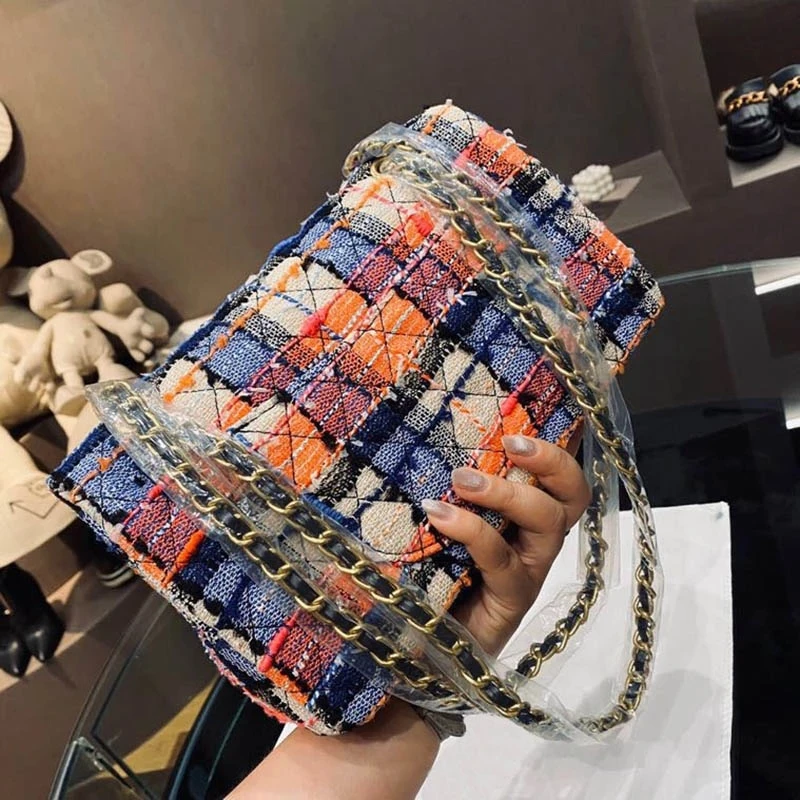 

Luxury Chain Shoulder Bag for Women Ladies woolen fashion small square Bag metal Letter woven Messenger bag 25 cm