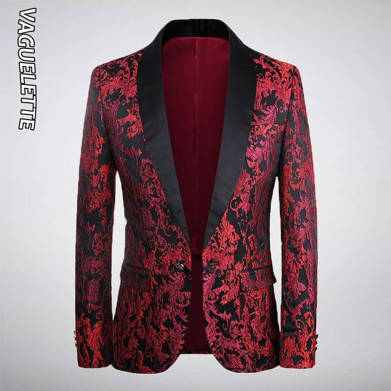 

Vaguelette Men Blazer Masculino Embroidered Jacket Fashion Formal Wedding Party Dress Stage Costume Homme