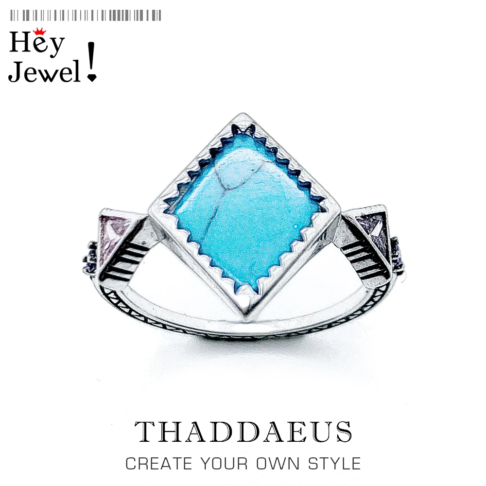 

Ring Blue Geometric,Europe Style Bohemia Fine Jewerly For Women,2021 Summer Brand New Gift In 925 Sterling Silver