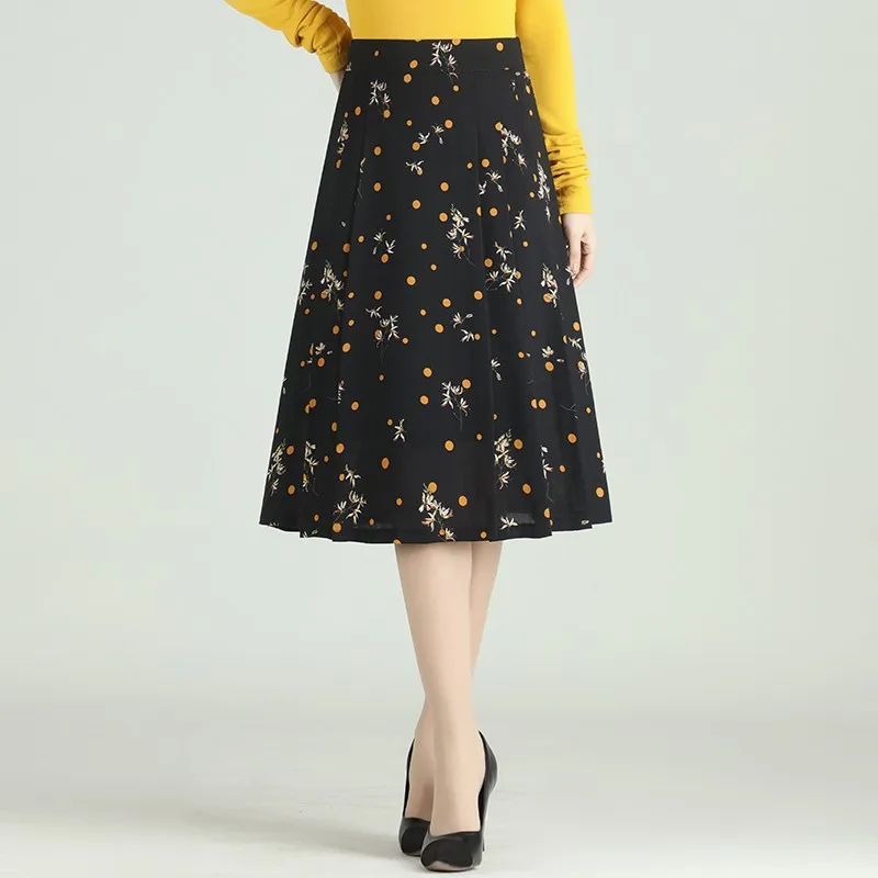 

2021 Spring New Korean High Waist Slim Retro Floral Skirt Skirt Casual Wild Trend Plus Size Women A-line Mid Skirt Free Shipping