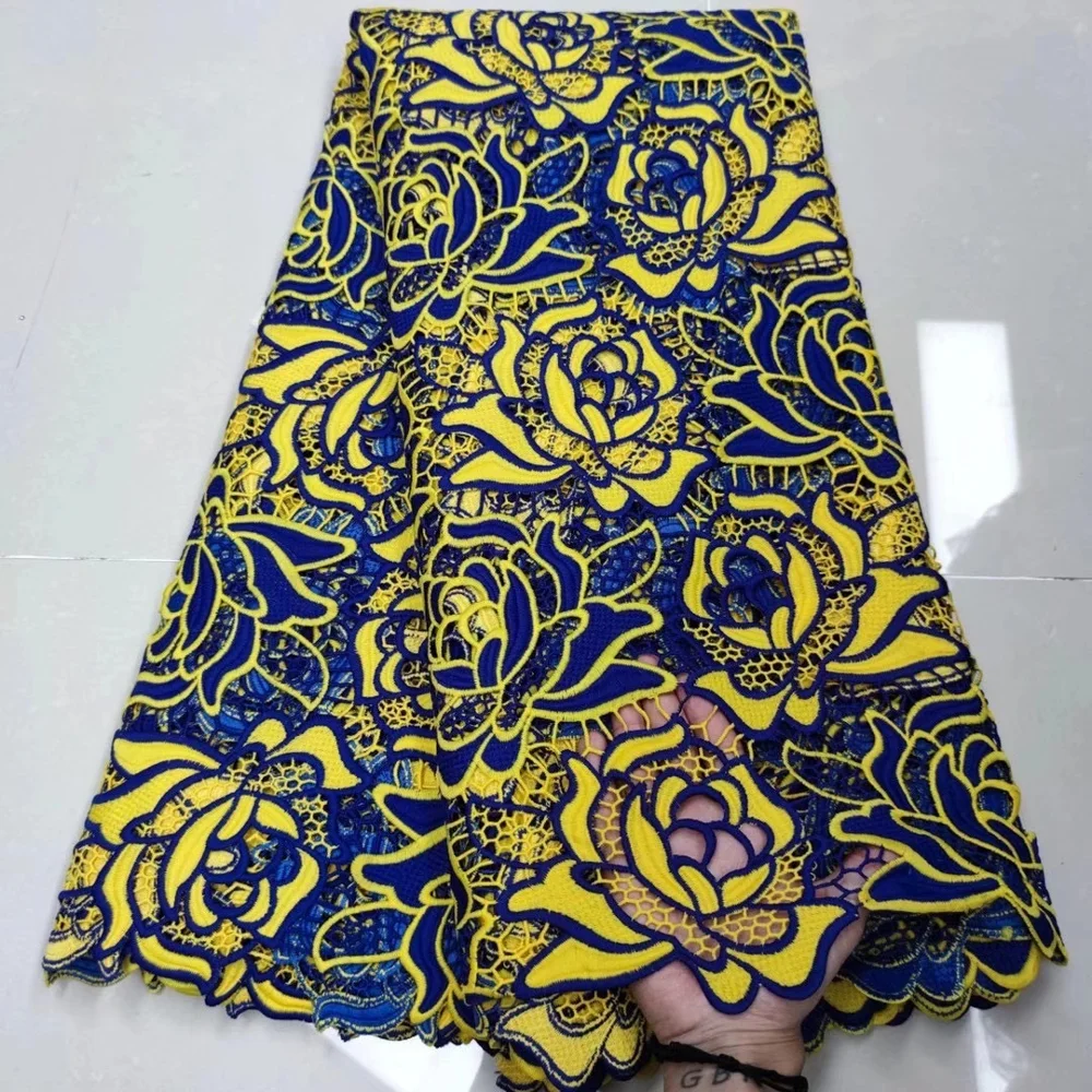 Небесно-голубой Африканский шнур гипюр Водорастворимая кружевная ткань 2020