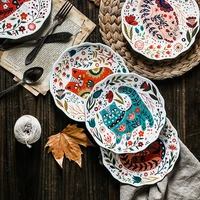 20cm nordic creative cartoon hand painted cat plate ceramic tableware under glazed dessert dish microwave snack steak plate