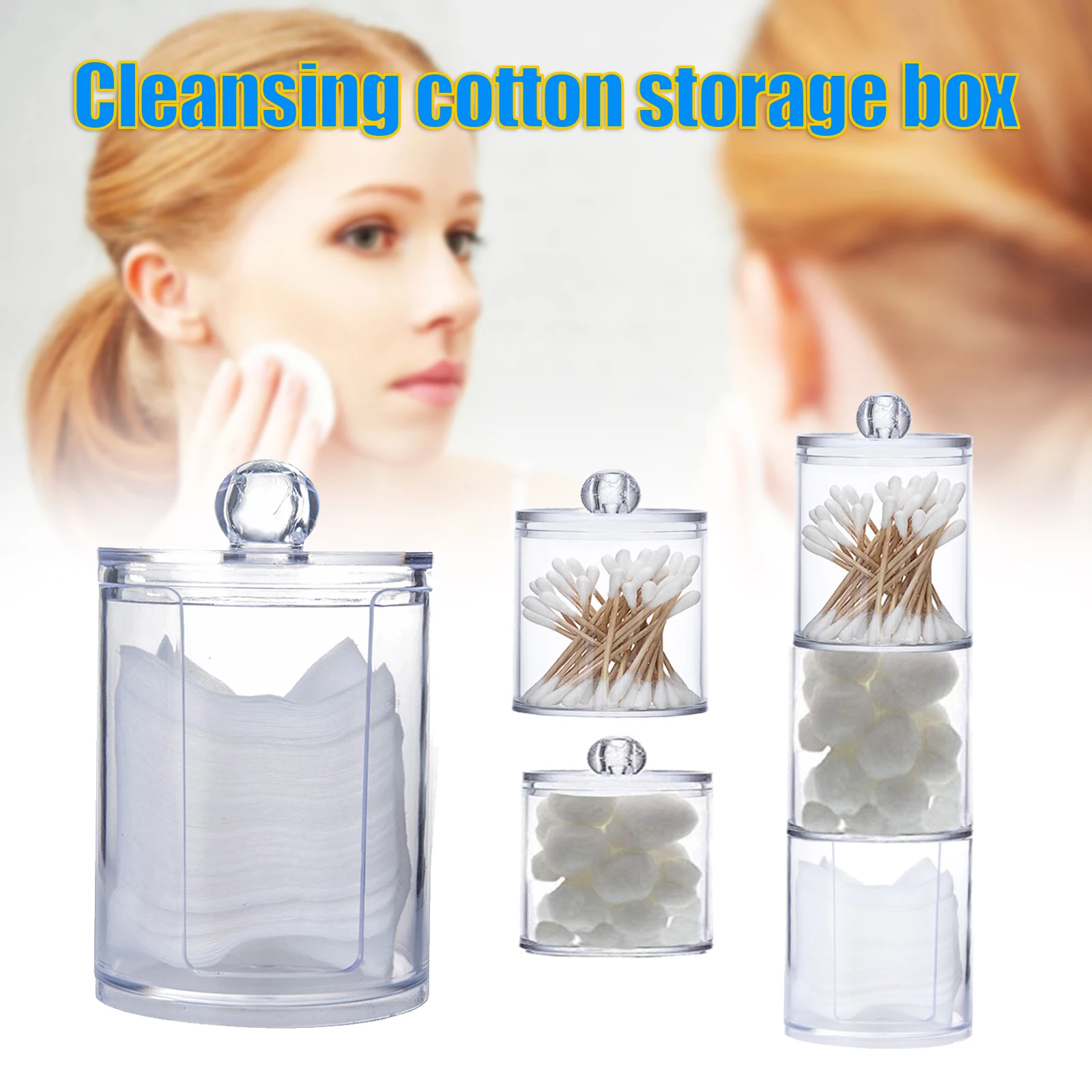 

Прозрачная пластиковая бутылка для хранения тампонов и ватных дисков