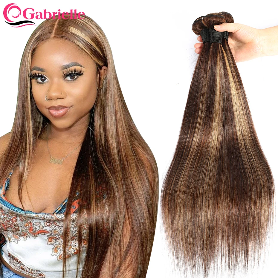 

Gabrielle Ombre Hair Bundles Bone Straight P4/27 Highlight Human Hair Bundles Blonde and Brown Brazilian Remy Hair Weave Bundles