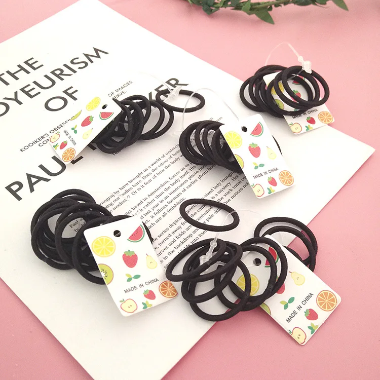 

Hot selling Korean 2cm small card pack children's jointless basic hair binding leather band hair rope