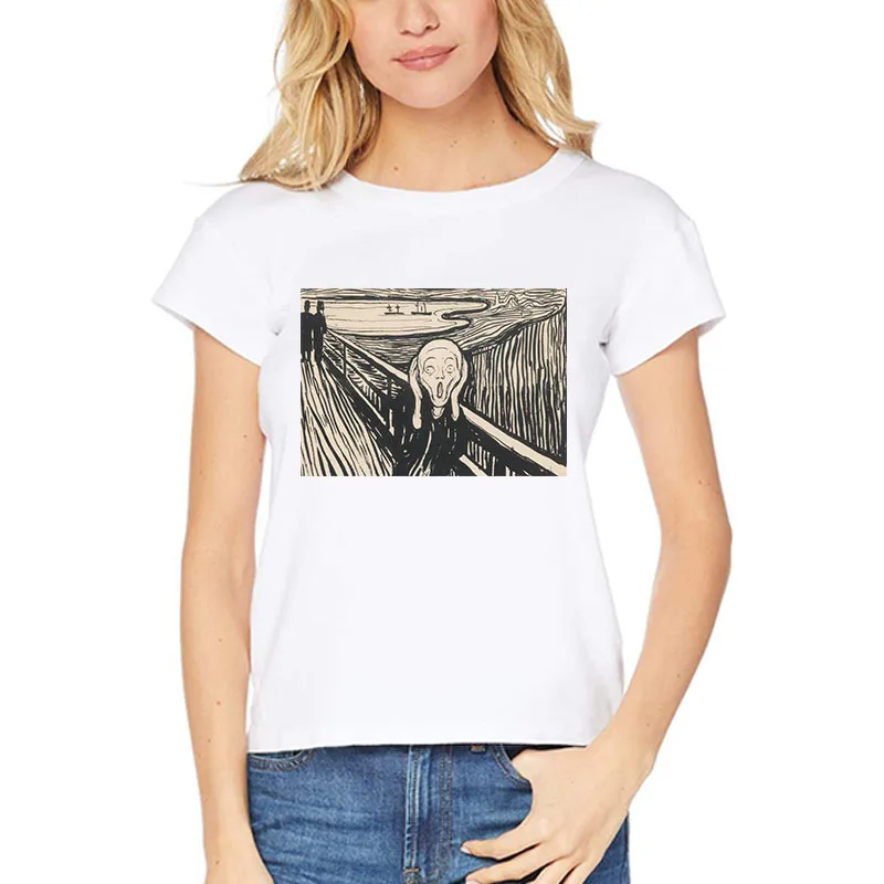 Edvard Munch Женская астетическая Футболка Крик полный цвет классический
