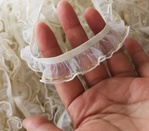 1 м плиссированная Золотая кружевная лента из гипюра эластичная ткань отделка 5