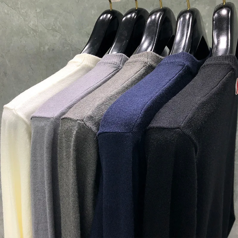 

TB THOM BULUO Brand Sweaters Men Slim Fit O-Neck Pullovers Clothing Striped Wool Cotton Solid Spring Autumn Casual Coat