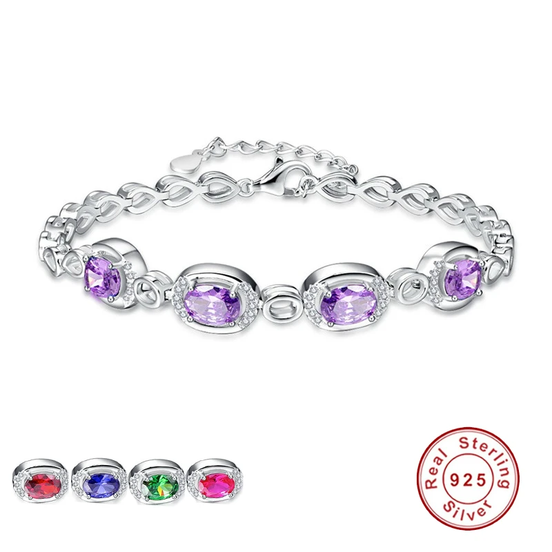 

Simple Elegant Women Created Garnet Emerald Tanzanite Topaz Oval Stone Bracelet 925 Sterling Silver Bracelet Fmale Jewelry