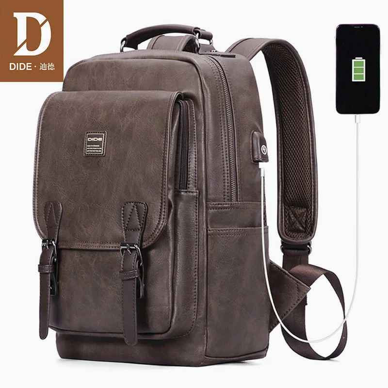 DIDE новый рюкзак с USB зарядкой винтажный из искусственной кожи для ноутбука