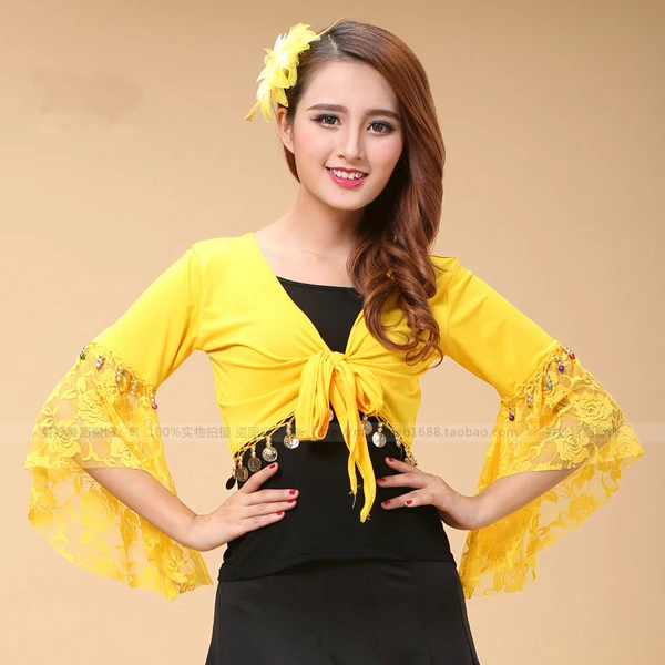 

Women Tribal Belly Dance Top Lace Butterfly Trumpet Half Sleeve Wrap Dancing Deep V Neck Costume Bra M L XL 2XL 3XL 4XL