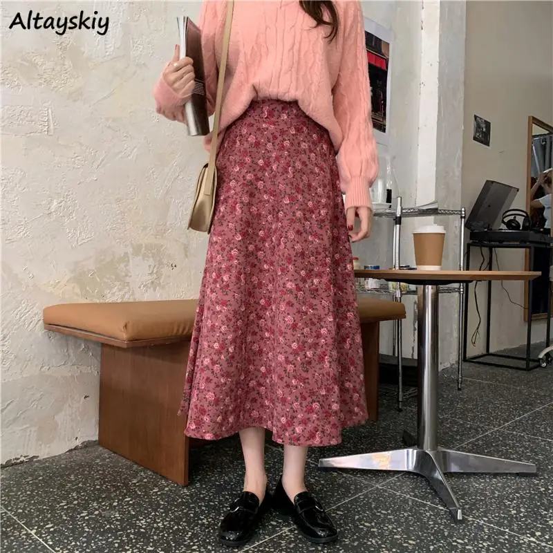 

Юбка-трапеция женская с высокой талией, элегантная Стильная универсальная Милая Вельветовая юбка для отдыха в Корейском стиле, осень