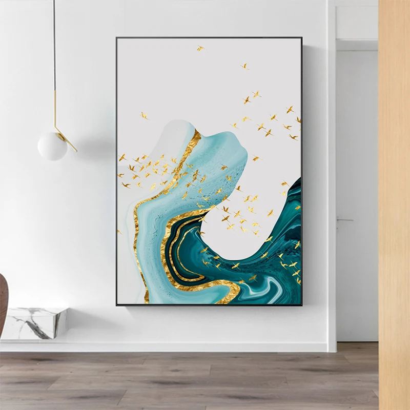 

Abstract Poster Gold Blue Decorative Painting Scandinavian Canvas Wall Art Picture for Porch Entrance Home Aesthetic Decor Print