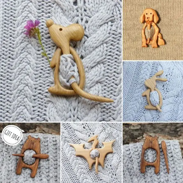 

Brooch Pin with Wooden Animal Pattern DIY Craft Badge Cartoon Pin, Funny Cute Shawl Pin Scarf Buckle Clasp Pins Jewelry