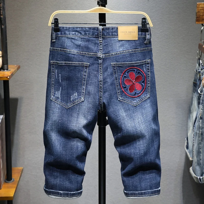 Джинсовые шорты в китайском стиле с вышивкой дракона мужские хлопковые