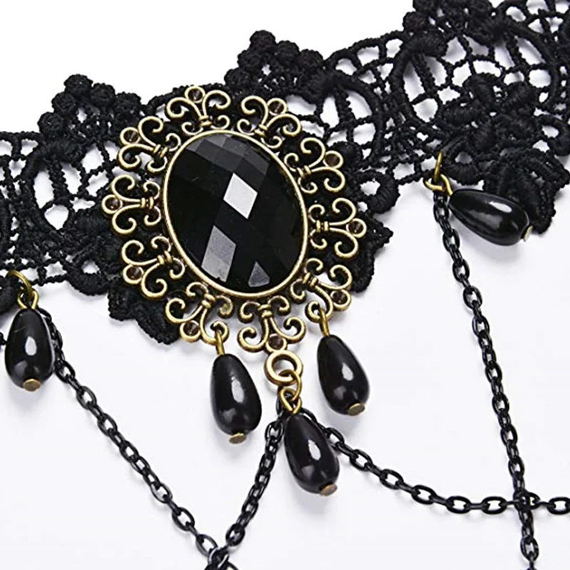 Женское черное кружевное ожерелье с бусинами 1 шт. | Украшения и аксессуары