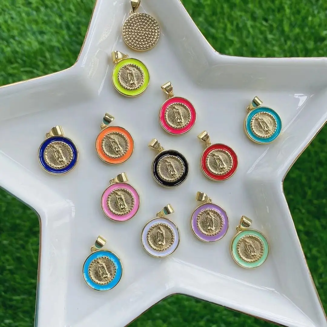 Подвески с эмалированным покрытием изображением девы Марии из золота 2021 пробы