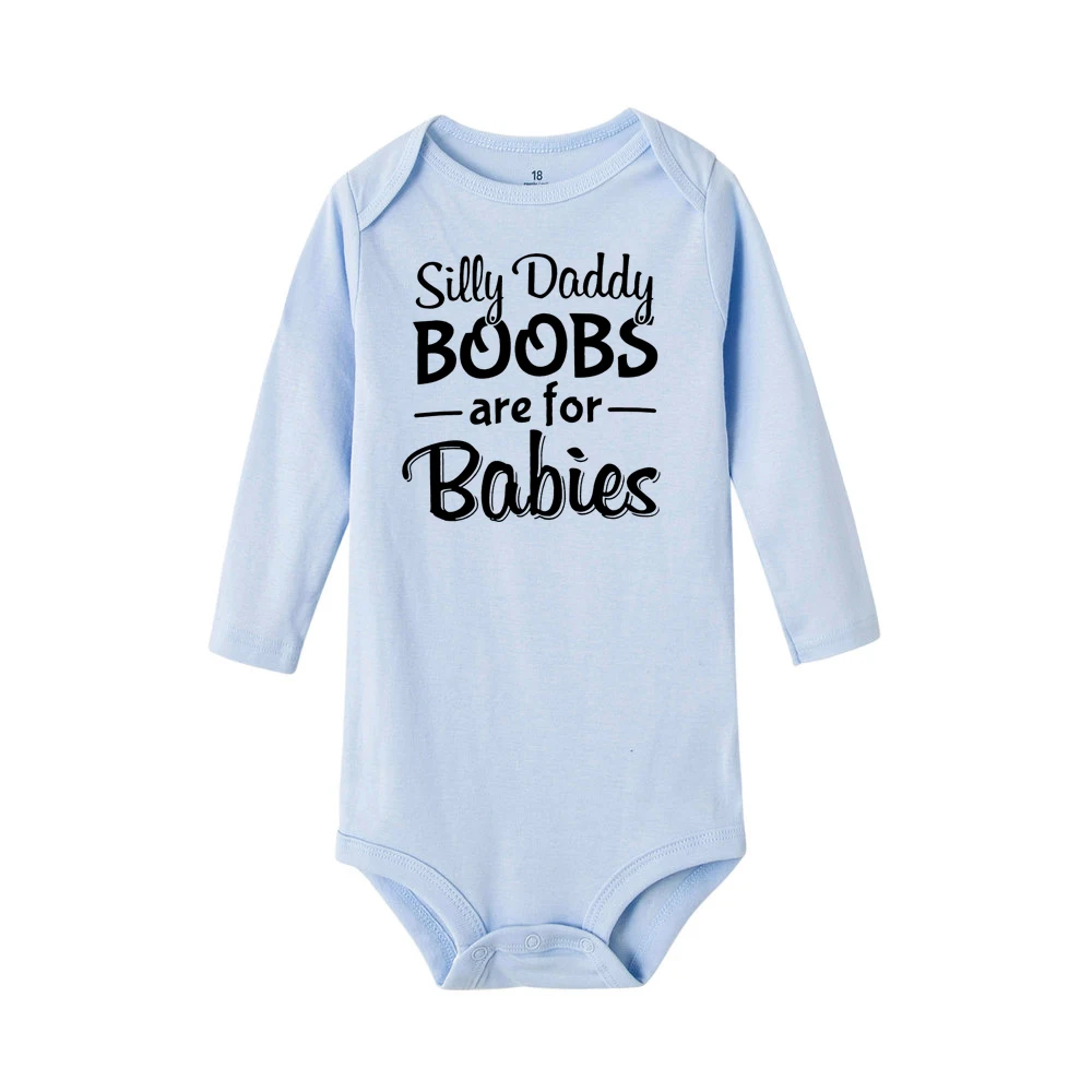 Забавный комбинезон для новорожденных мальчиков и девочек с принтом «Silly Daddy Boobs»; хлопковый Модный комбинезон унисекс с длинными рукавами для малышей