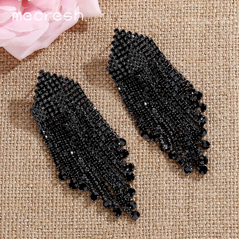 Женские серьги с кисточками украшенные стразами большие длинные висячие