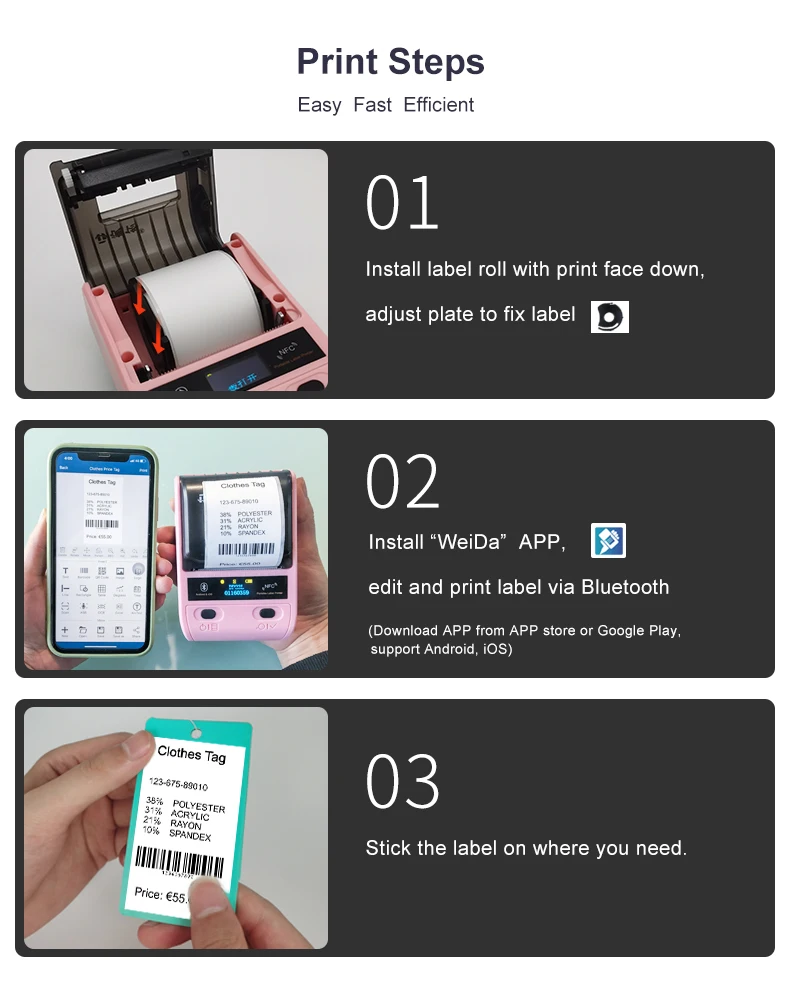 DETONGER DP23S Barcode QR Code Clothes Jewelry Price Tag Printer Android iOS Bluetooth Connection PC Printer