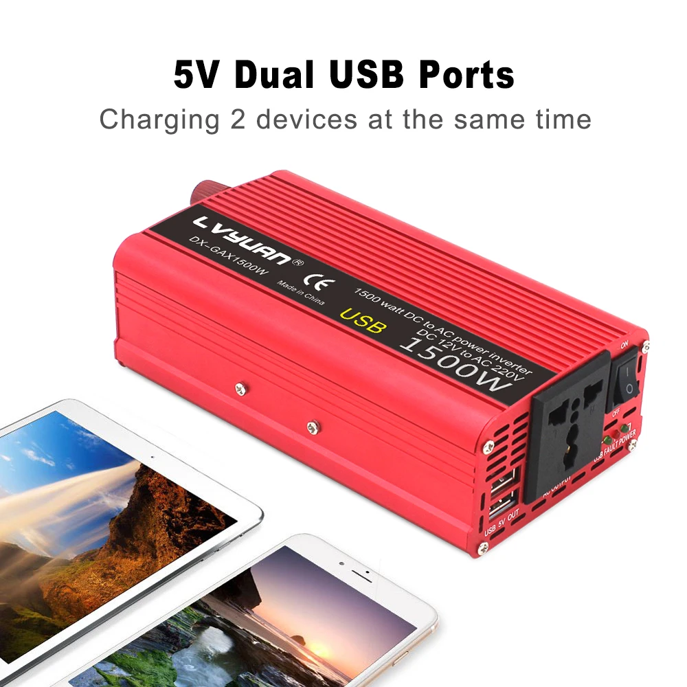 Фото Профессиональный Автомобильный Инвертор 1500 Вт DC 12V к AC 220V-240V преобразователь Профессиональный Автомобильный Инвертор 1500 Вт DC 12V к AC 220V-240V преобразователь