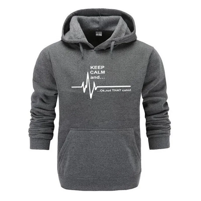 Надпись Keep Calm and...Not That мужская толстовка с забавным рисунком EKG