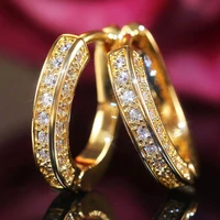 huami super shine aaa zircon rose gold hoop earrings lady fashion jewelry three color simple earring for women 2020 wedding gift